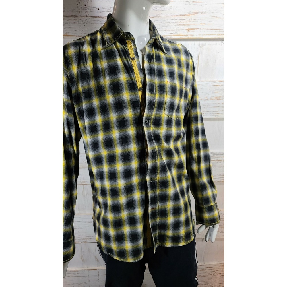 EQ men Yellow Plaid  Shirt Sz XXL Button Pocket @38